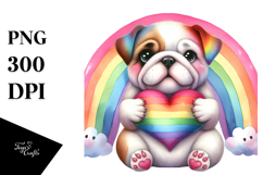 Cute Bulldog with Rainbow and Heart PNG Product Image 1