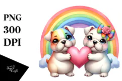 Cute Rainbow Bulldog with Big Heart PNG Product Image 1
