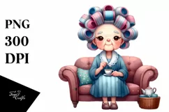 Old Lady Watercolor Character Sitting on Couch | Sublimation Product Image 3