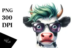 Crazy Looking Cow with Cool Hair, Transparent PNG Product Image 1