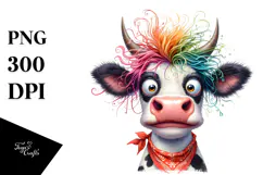 Crazy Looking Cow with Cool Hair, Transparent PNG Product Image 1