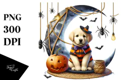 Spooky Puppy on Half Moon Halloween Clipart Product Image 1