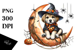 Spooky Puppy on Half Moon Halloween PNG Product Image 1