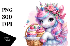 Colorful Baby Unicorn Cupcakes PNG Product Image 1