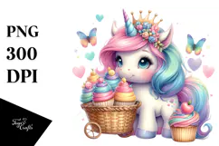 Colorful Baby Unicorn Cupcakes PNG Product Image 1
