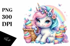 Colorful Baby Unicorn Cupcakes PNG Product Image 1