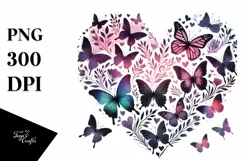 Digital Butterfly Silhouette Heart PNG Product Image 1