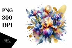 Vibrant Abstract Watercolor Bouquet with Iris | Clipart Product Image 3