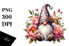 Cute Gnome with Peonies, PNG Product Image 1