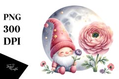 Cute Gnome with Ranunculus PNG Product Image 1