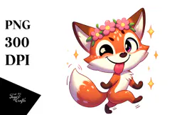 Goofy Cartoon Fox with Flower Crown, Summer PNG Product Image 1