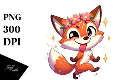 Goofy Cartoon Fox with Flower Crown, Summer PNG Product Image 1