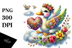 Adorned Duck Holding Heart, PNG Product Image 1