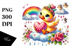 Adorned Duck Holding Heart, PNG Product Image 1