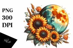 Vintage Postcard Half Moon with Sunflowers PNG Product Image 3