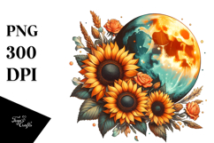 Vintage Postcard Half Moon with Sunflowers PNG Product Image 1