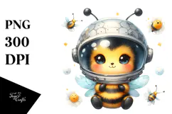 Baby Bee Wearing Astronaut Helmet, High-Quality PNG Product Image 1