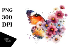 Colorful Butterfly with Flowers PNG Product Image 1