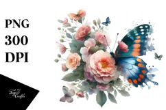 Colorful Butterfly with Flowers PNG Product Image 1