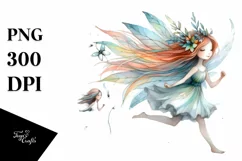 Washed Watercolor Whimsical Fairy Running, Transparent PNG Product Image 3