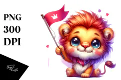 baby Lion with Tiny Flag, PNG Product Image 1