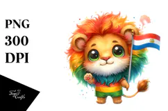 baby Lion with Tiny Flag, PNG Product Image 1