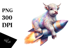 Colorful Baby Highland Cow Riding Comet PNG Product Image 1