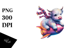 Colorful Baby Highland Cow Riding Comet PNG Product Image 1