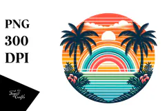 Tropical Rainbow Sunset Clipart PNG Product Image 1