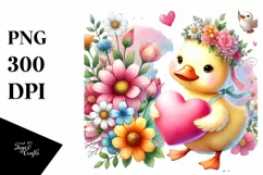 Colorful Duck Holding Heart, PNG Product Image 1