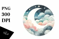 Retro Whimsical Moon in Watercolor | Clipart Product Image 3