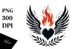 Simple Heart with Wings and Fire, Transparent PNG Product Image 1
