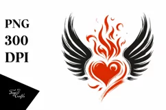 Simple Heart with Wings and Fire, Transparent PNG Product Image 1