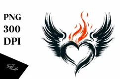 Simple Heart with Wings and Fire, Transparent PNG Product Image 1
