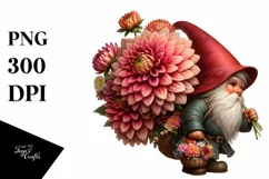 Detailed Gnome Dahlia Bouquet Digital Painting Product Image 3