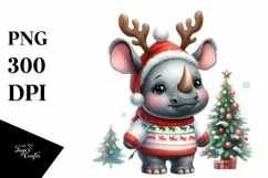 cute Watercolor Rhino with Reindeer Horns Product Image 3