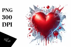 Glossy Red Heart on Splashy Background PNG Product Image 1