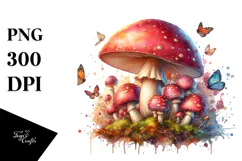 Detailed Mushroom Watercolor Splash PNG Product Image 1