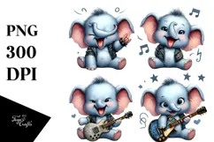 aCute Energetic Rocker Elephant with Goofy Smile, PNG Product Image 1