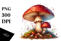 Detailed Mushroom Watercolor Splash PNG Product Image 1