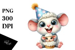 Watercolor Excited Baby Mouse Lamb Party Hat Clipart Product Image 3