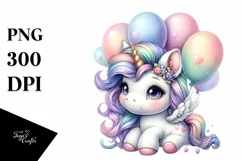 Baby Unicorn with Balloons | Sublimation | Clipart Product Image 1