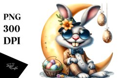 Goofy Bunny on Half Moon PNG Product Image 1