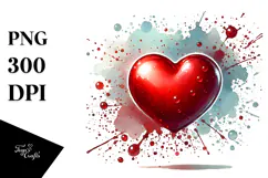 Red Glossy Heart on Splashy Background PNG Product Image 1
