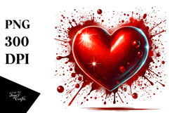 Red Glossy Heart on Splashy Background PNG Product Image 1