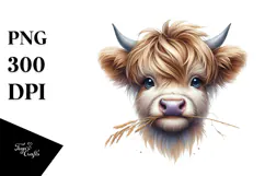 Graceful Highland Cow with Hay Straw PNG Product Image 1