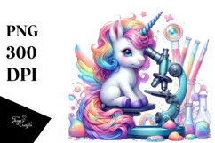 Colorful Baby Unicorn with Microscope PNG Product Image 1