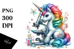 Colorful Baby Unicorn with Microscope PNG Product Image 1