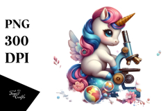 Colorful Baby Unicorn with Microscope PNG Product Image 1