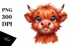 Funny Highland Cow Watercolor PNG Product Image 3